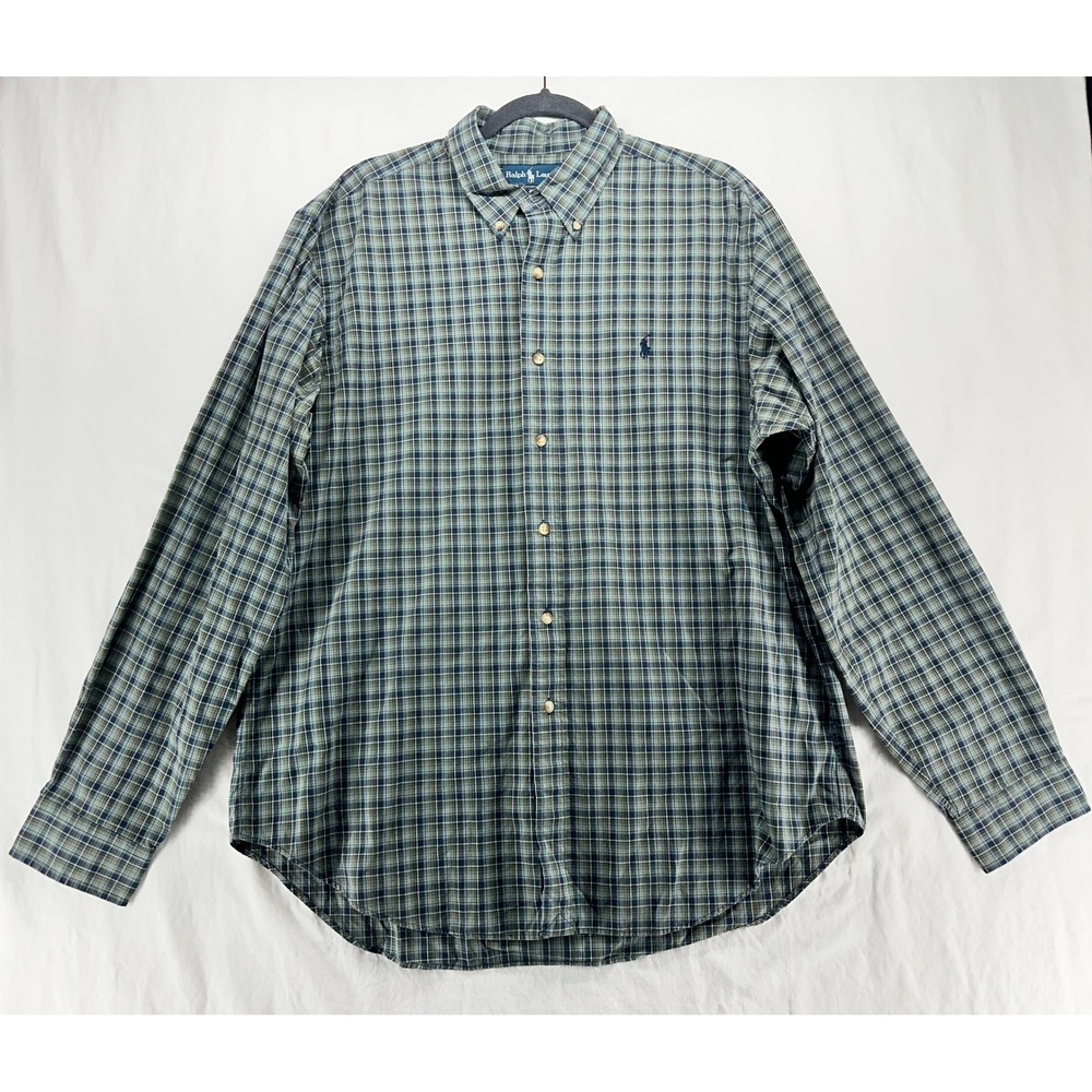 Polo Ralph Lauren Mens XL Classic Fit Plaid Button Down Shirt Green Navy Blue